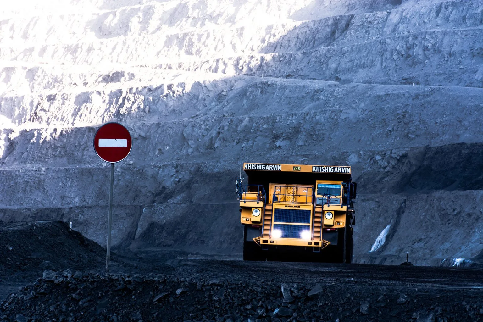 Mining rims and tyres on heavy equipment