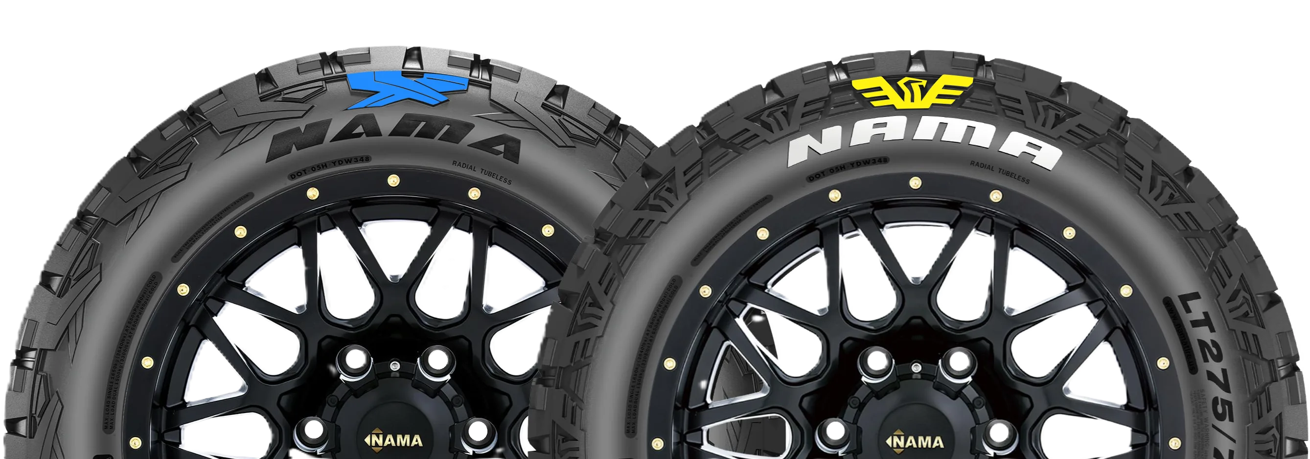 NAMA X/T dual sidewall — two designs moulded into one tyre
