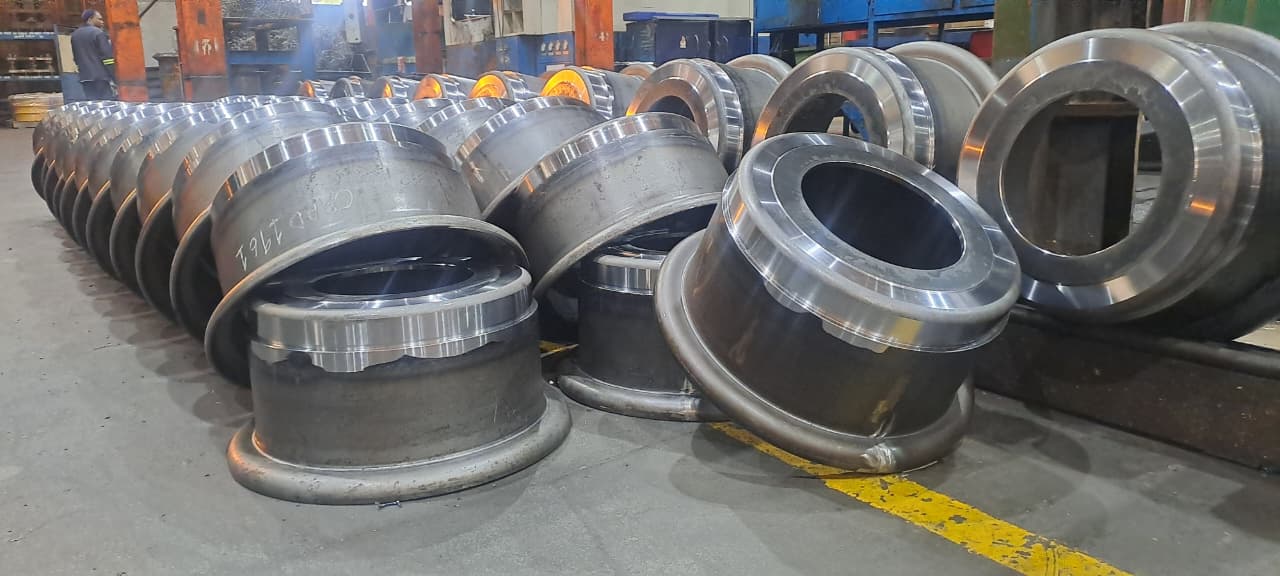 Titan steel rims in a workshop